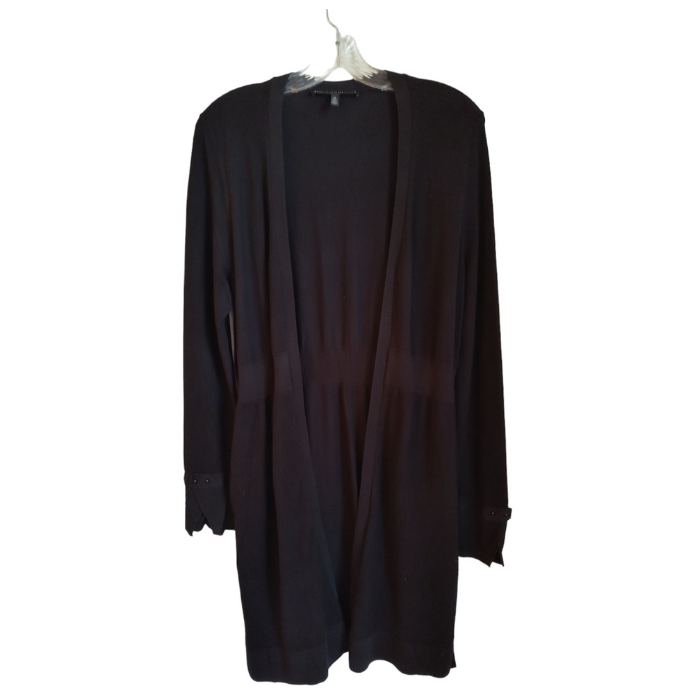White House Black Market LongLine Cardigan Wmn's Sz M Black Long Sleeve Pockets